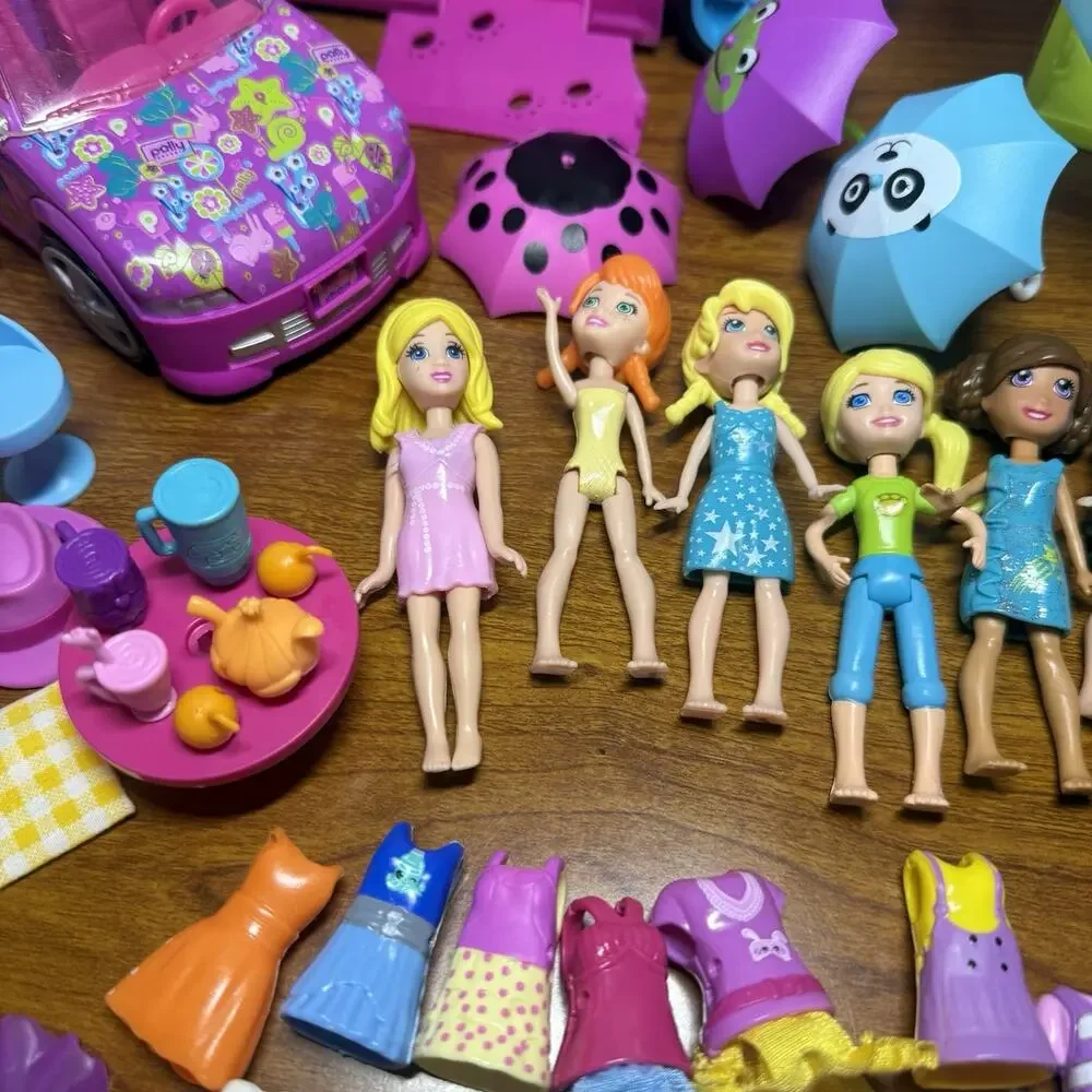 Huge LOT Polly Pocket Mixed Play Set Dolls Cars Furniture & Accessories